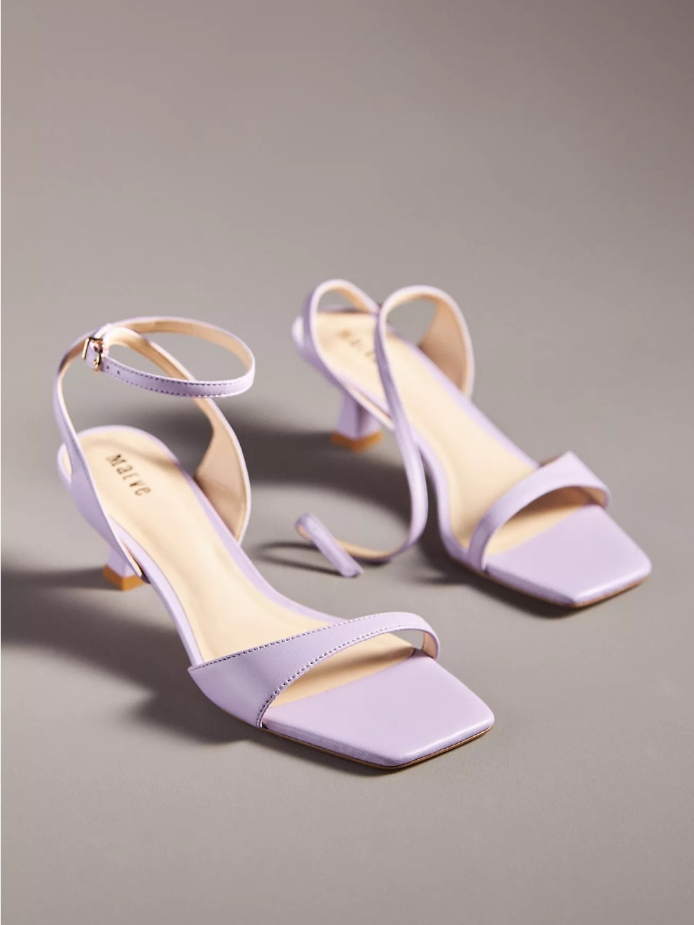 Anthropologie Maeve Lilac Square-Toe Ankle-Strap Kitten Heels